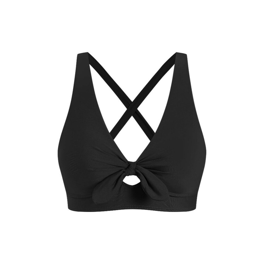 Black Cutout Tie Front Bikini Top Criss Cross Push Up Swim Top